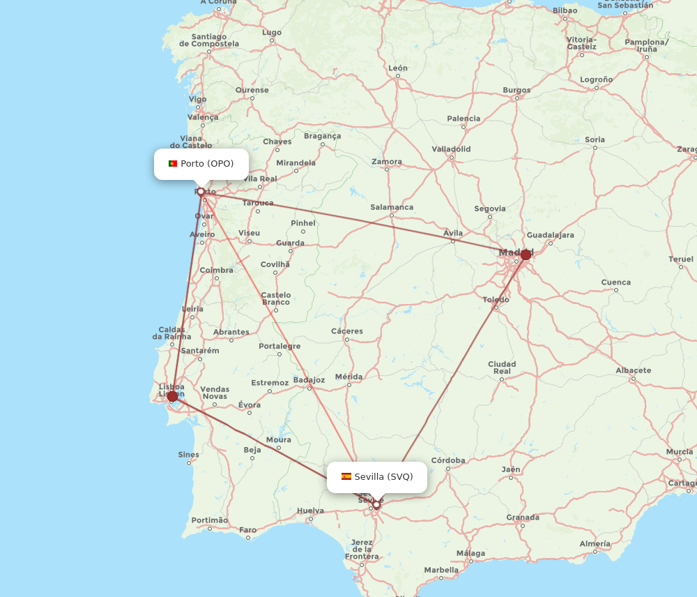 SVQ to OPO flights and routes map