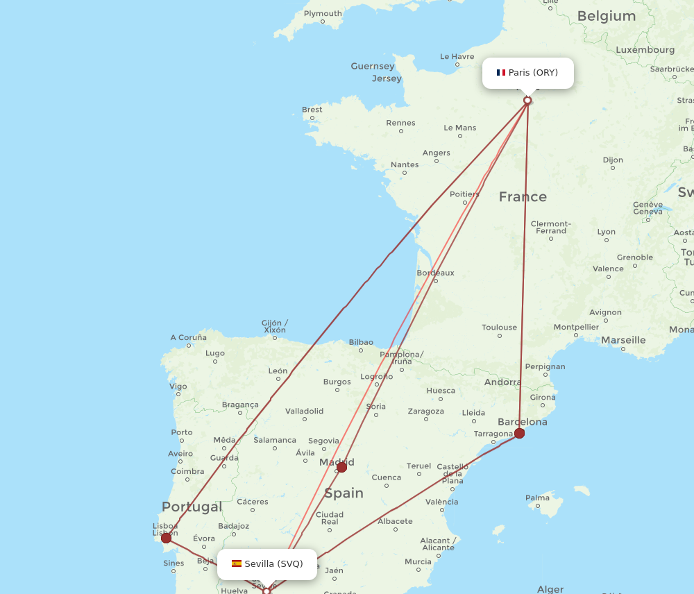 SVQ to ORY flights and routes map