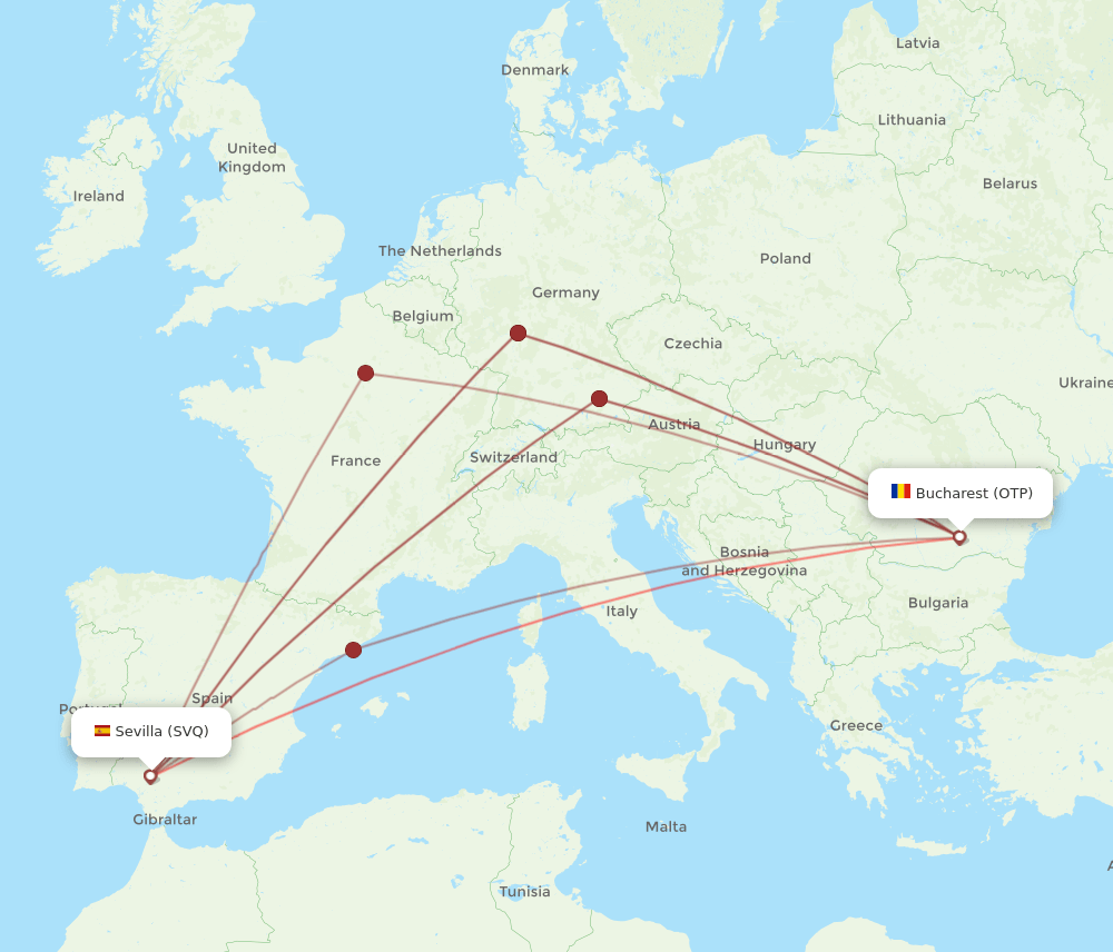 SVQ to OTP flights and routes map