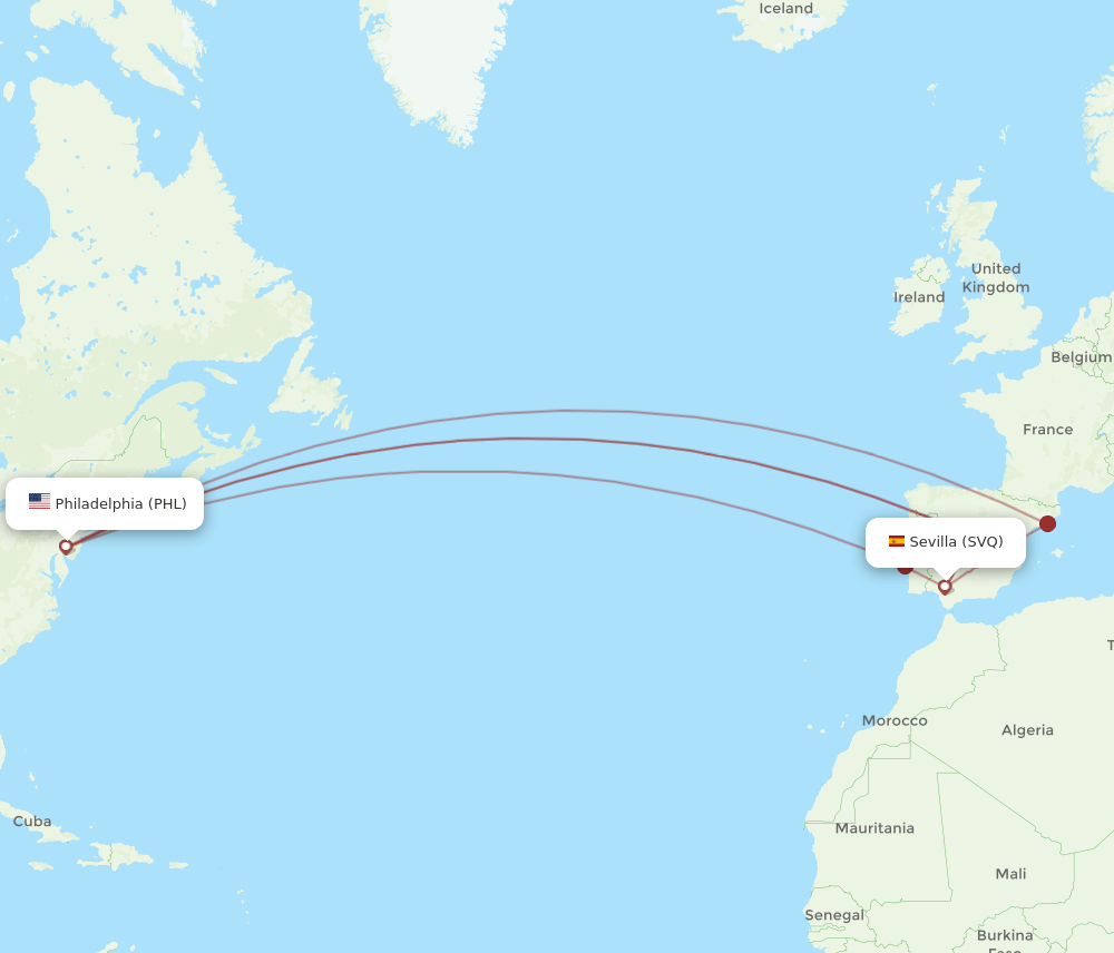 SVQ-PHL flight routes
