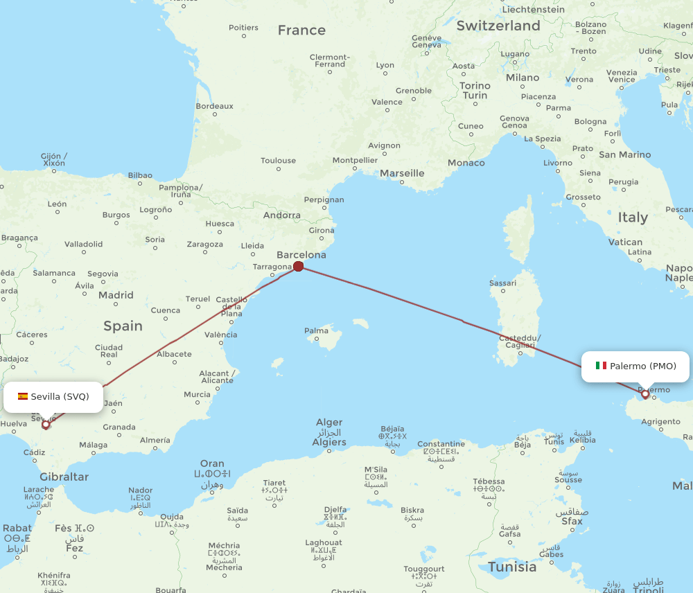 SVQ to PMO flights and routes map