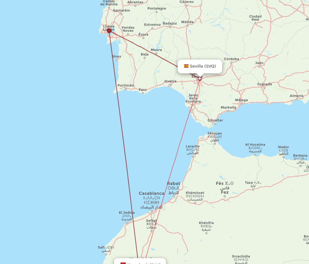 SVQ to RAK flights and routes map