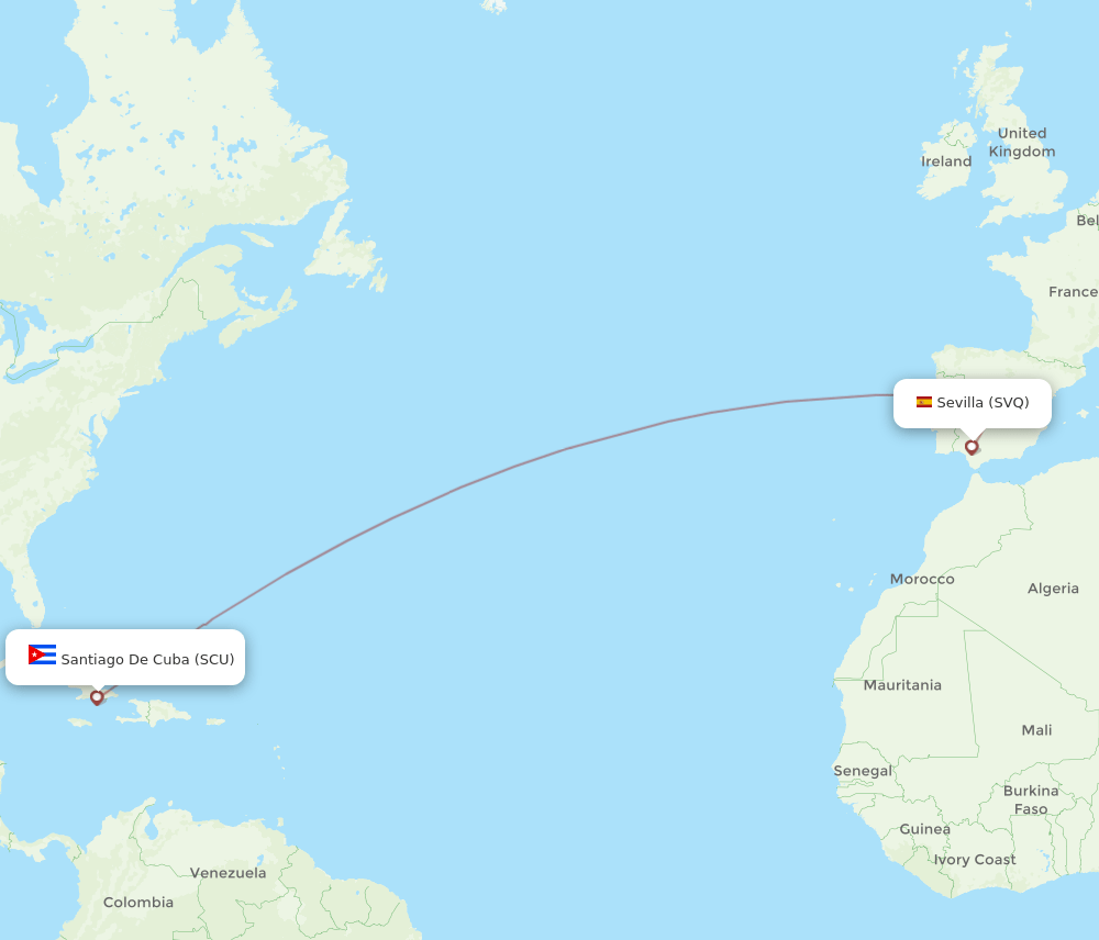 SVQ to SCU flights and routes map