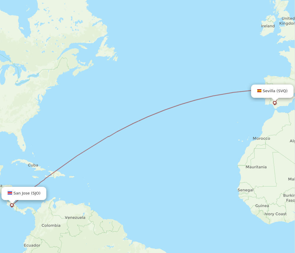 SVQ-SJO flight routes