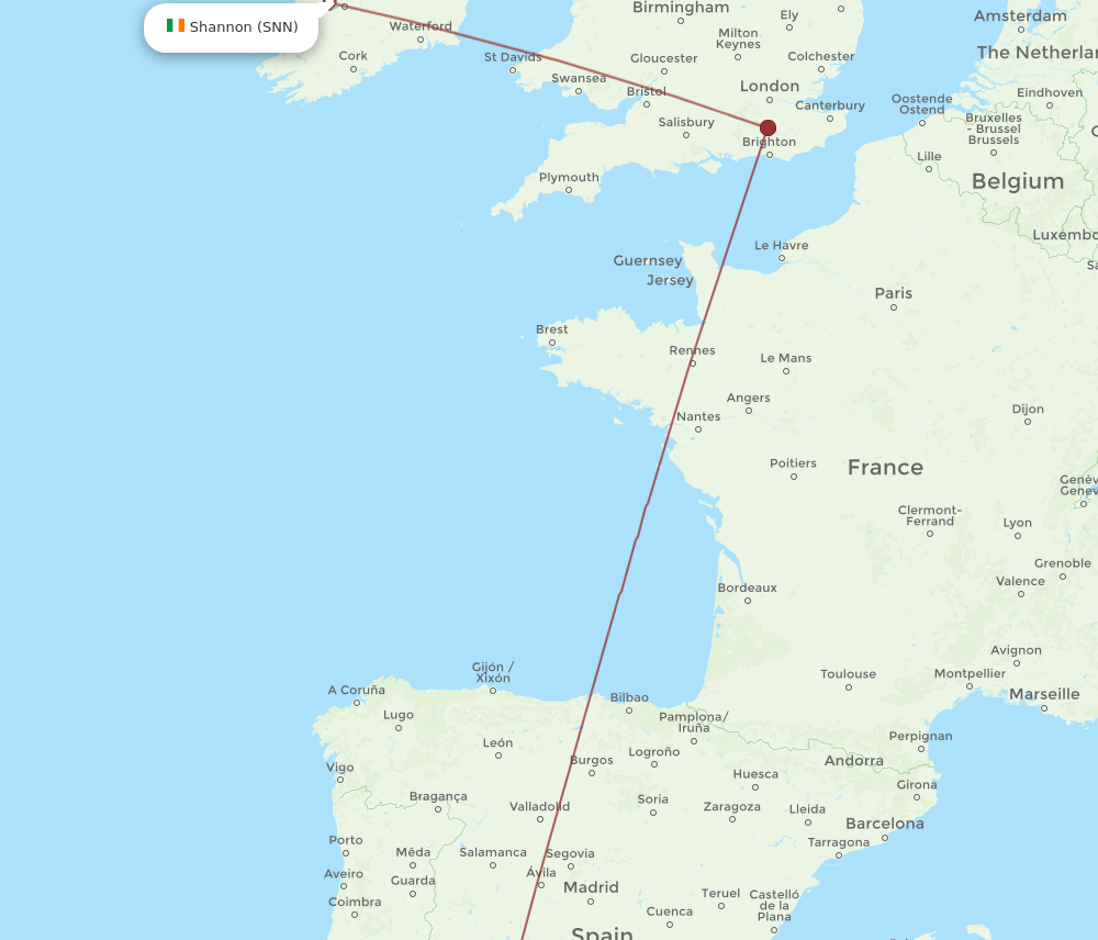 SVQ to SNN flights and routes map