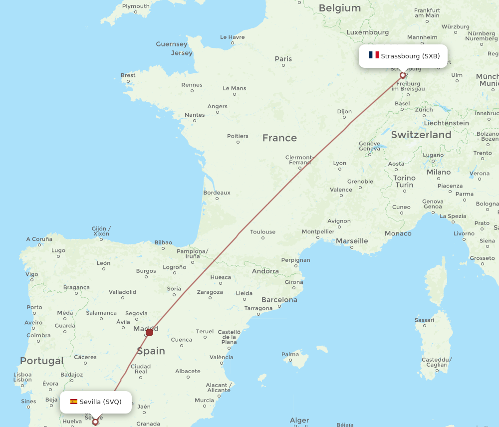 SVQ to SXB flights and routes map