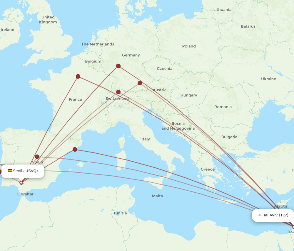 SVQ to TLV flights and routes map