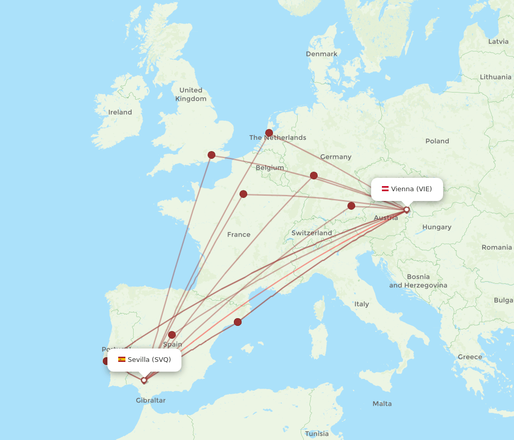 SVQ to VIE flights and routes map