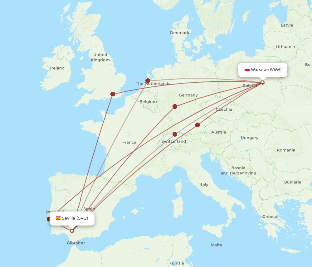 SVQ-WAW flight routes
