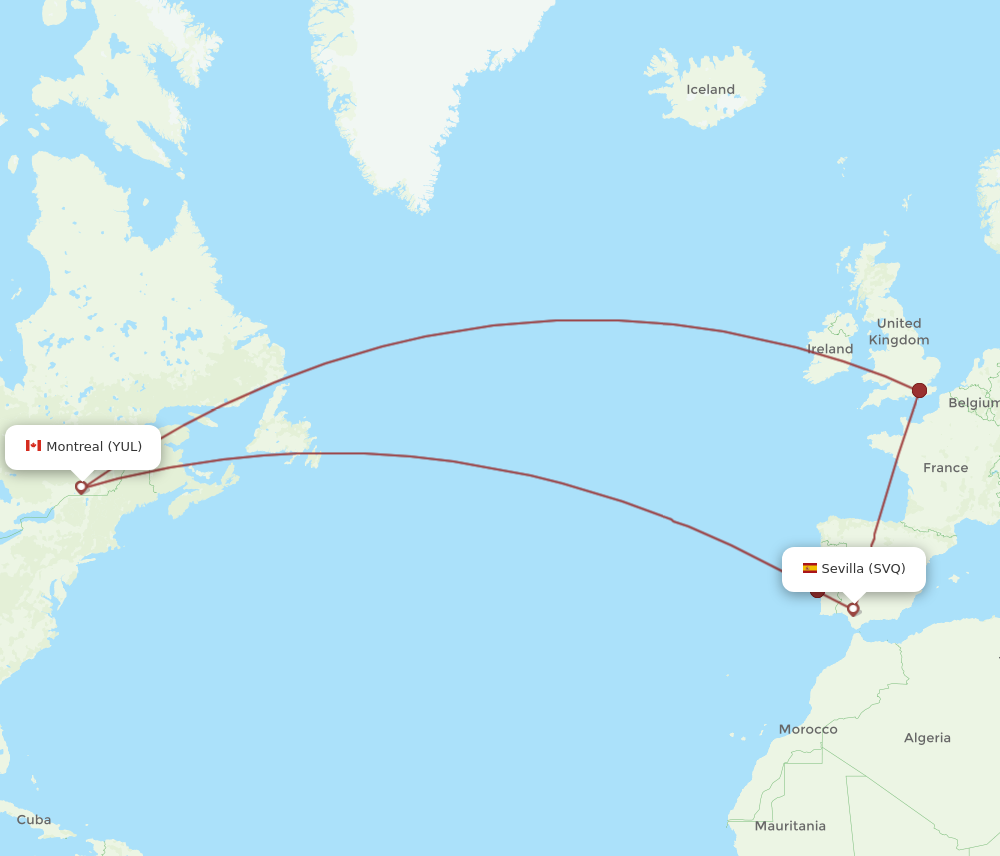YUL to SVQ flights and routes map