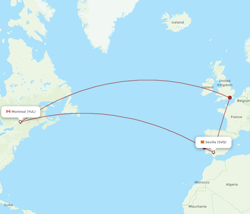 YUL to SVQ flights and routes map