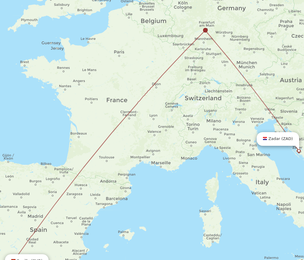 SVQ-ZAD flight routes