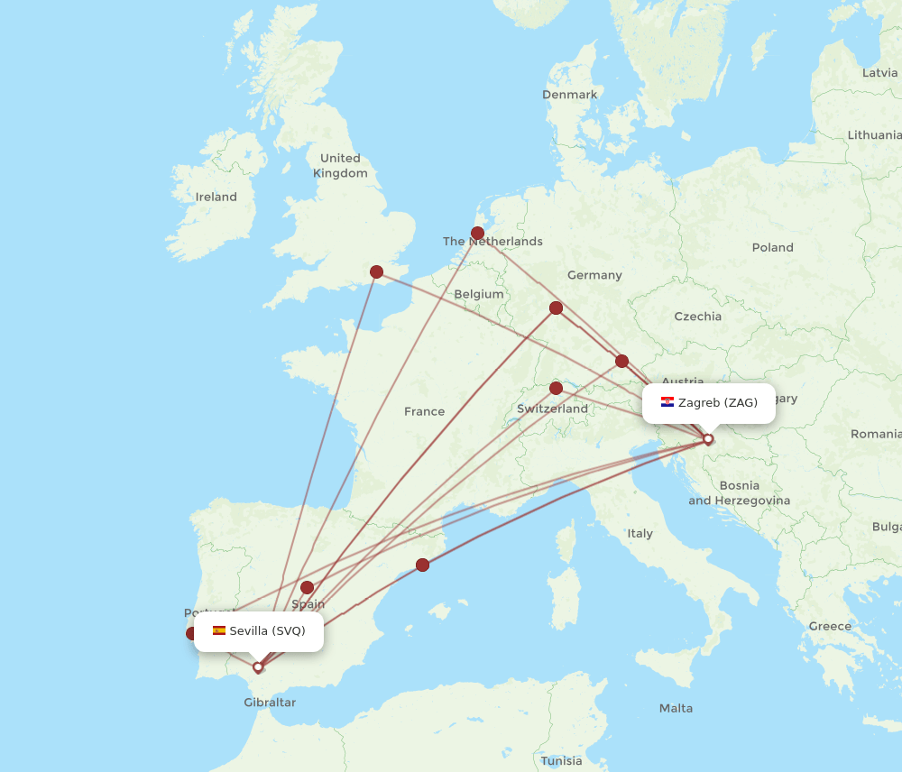 SVQ-ZAG flight routes