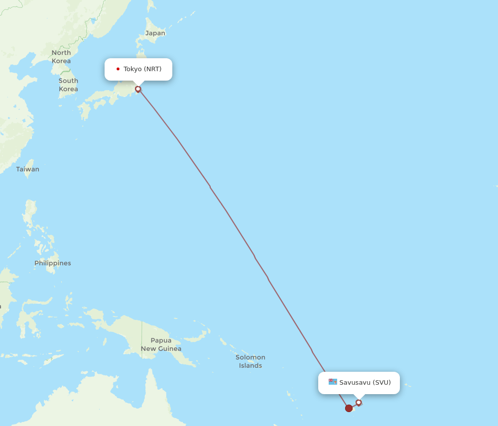 Tokyo - Savusavu route map and flight paths