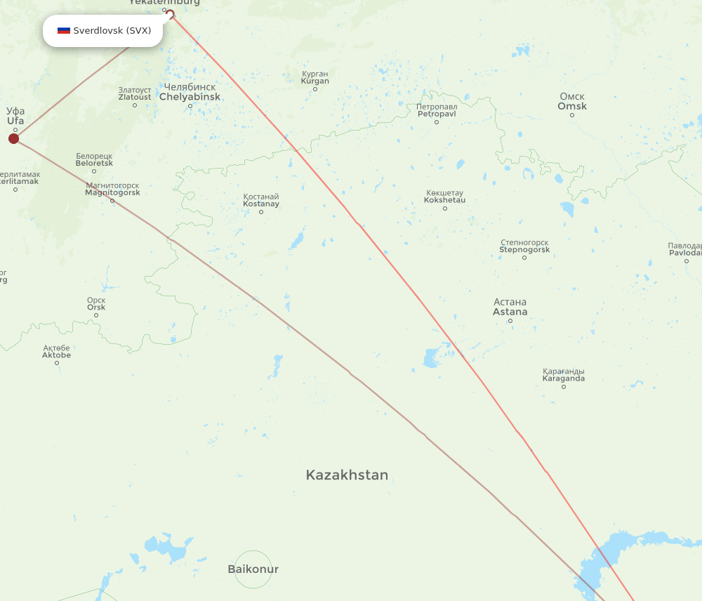 SVX to ALA flights and routes map