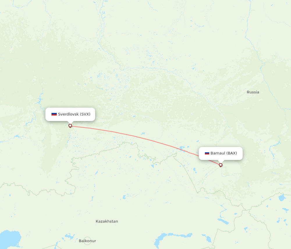 SVX to BAX flights and routes map