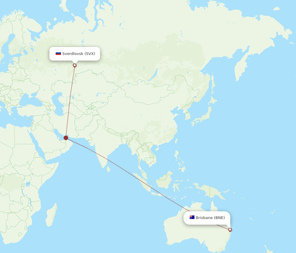 SVX to BNE flights and routes map