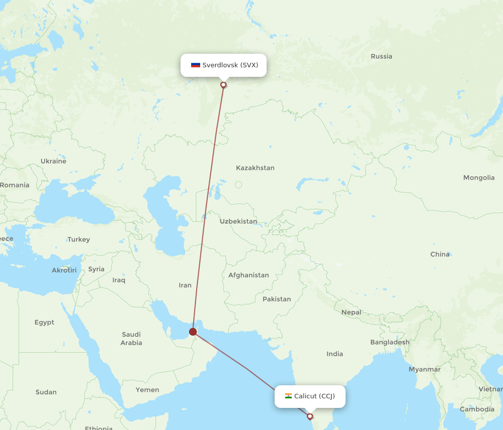 SVX-CCJ flight routes