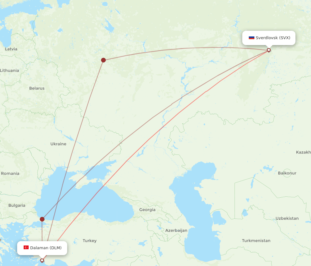 SVX to DLM flights and routes map