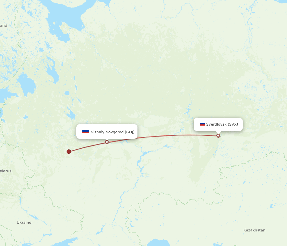 SVX to GOJ flights and routes map