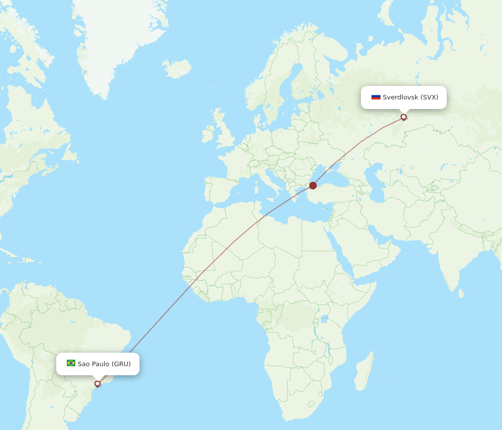 SVX to GRU flights and routes map