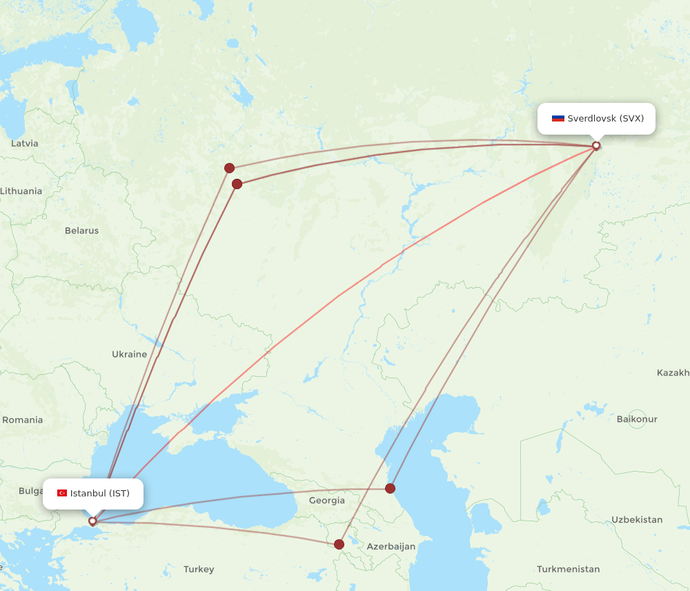 SVX to IST flights and routes map