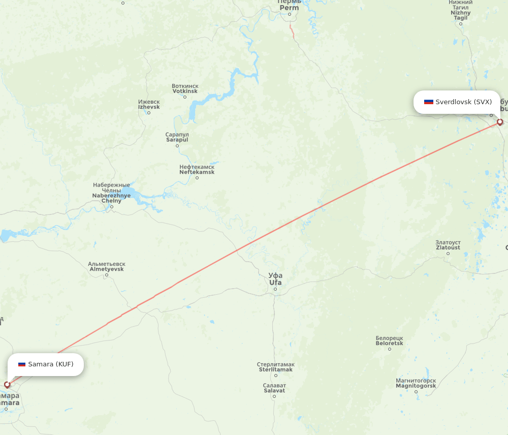 SVX to KUF flights and routes map