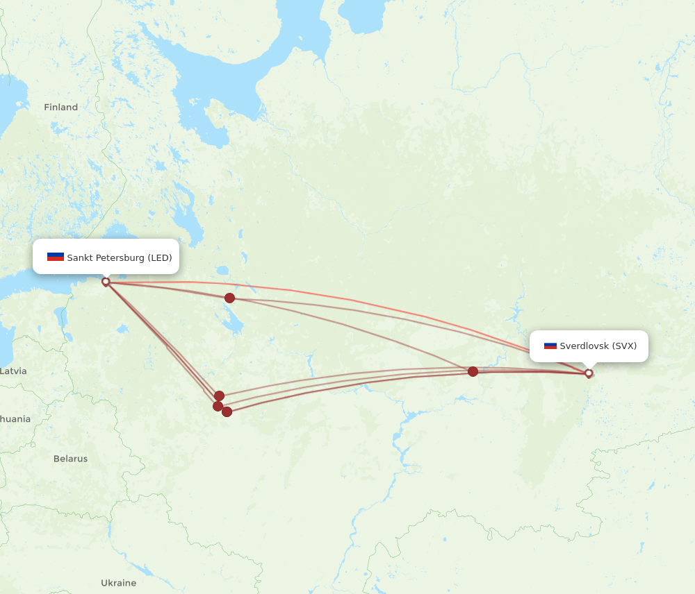 SVX to LED flights and routes map