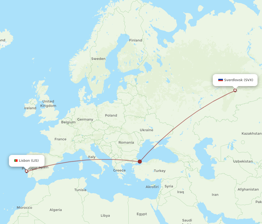 SVX to LIS flights and routes map