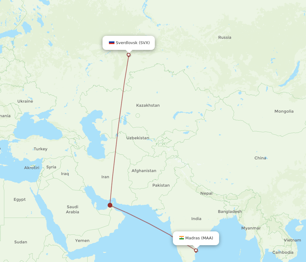SVX to MAA flights and routes map