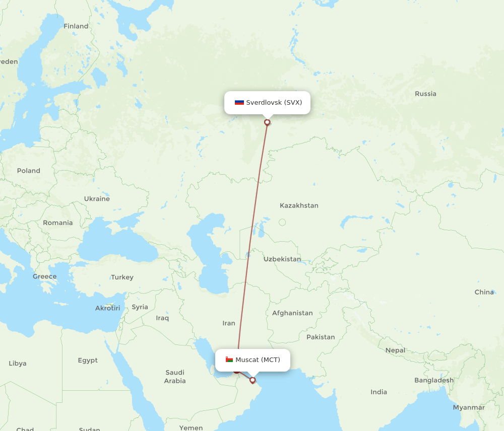 SVX to MCT flights and routes map