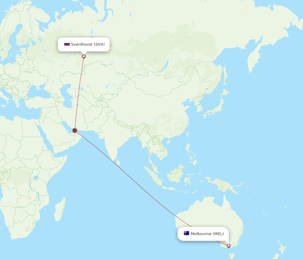 SVX to MEL flights and routes map
