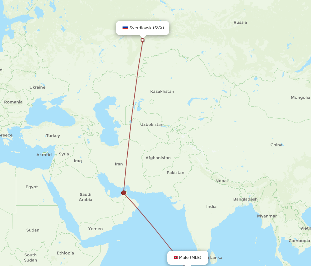 SVX-MLE flight routes