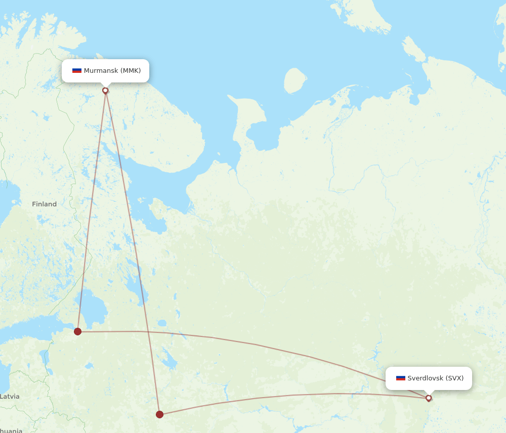 SVX to MMK flights and routes map