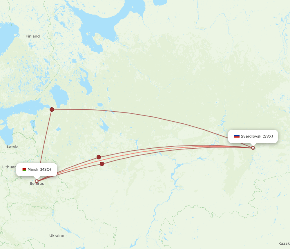 SVX to MSQ flights and routes map