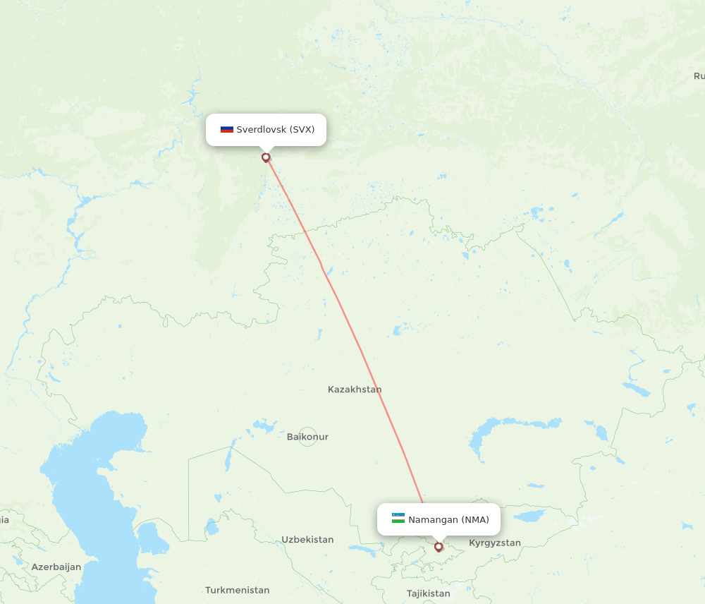Yekaterinburg - Namangan route map and flight paths