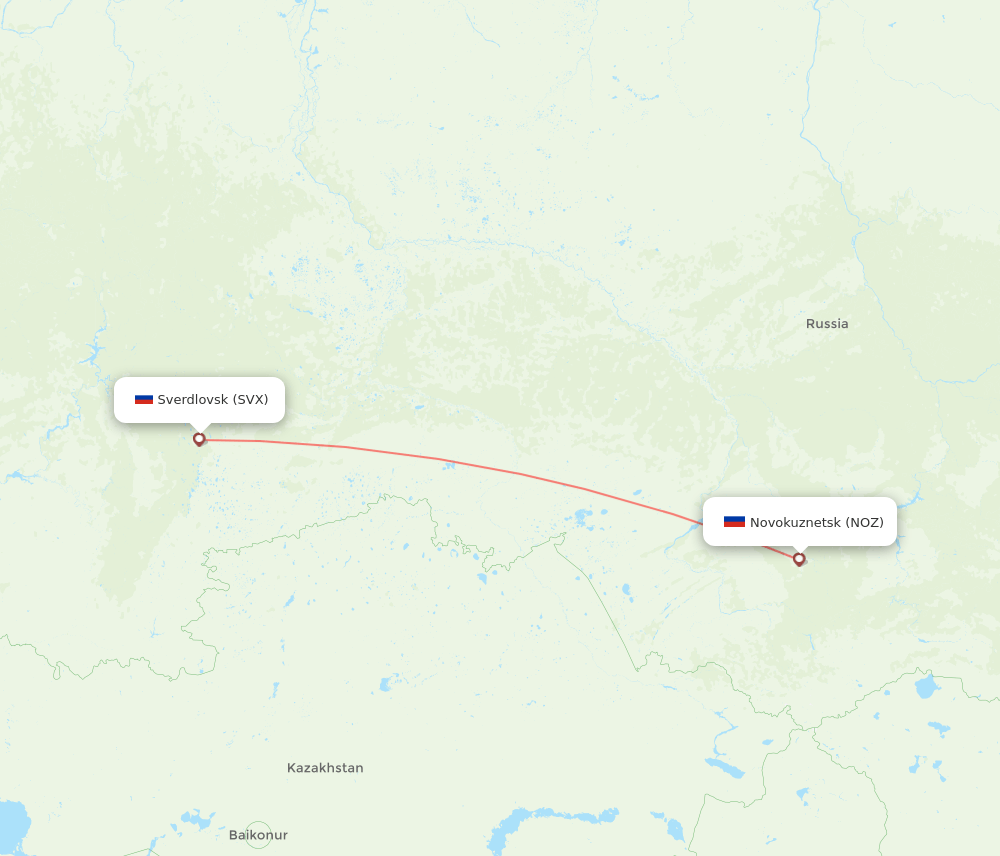 Yekaterinburg - Novokuznetsk route map and flight paths