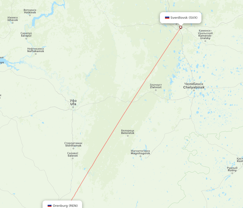 SVX to REN flights and routes map