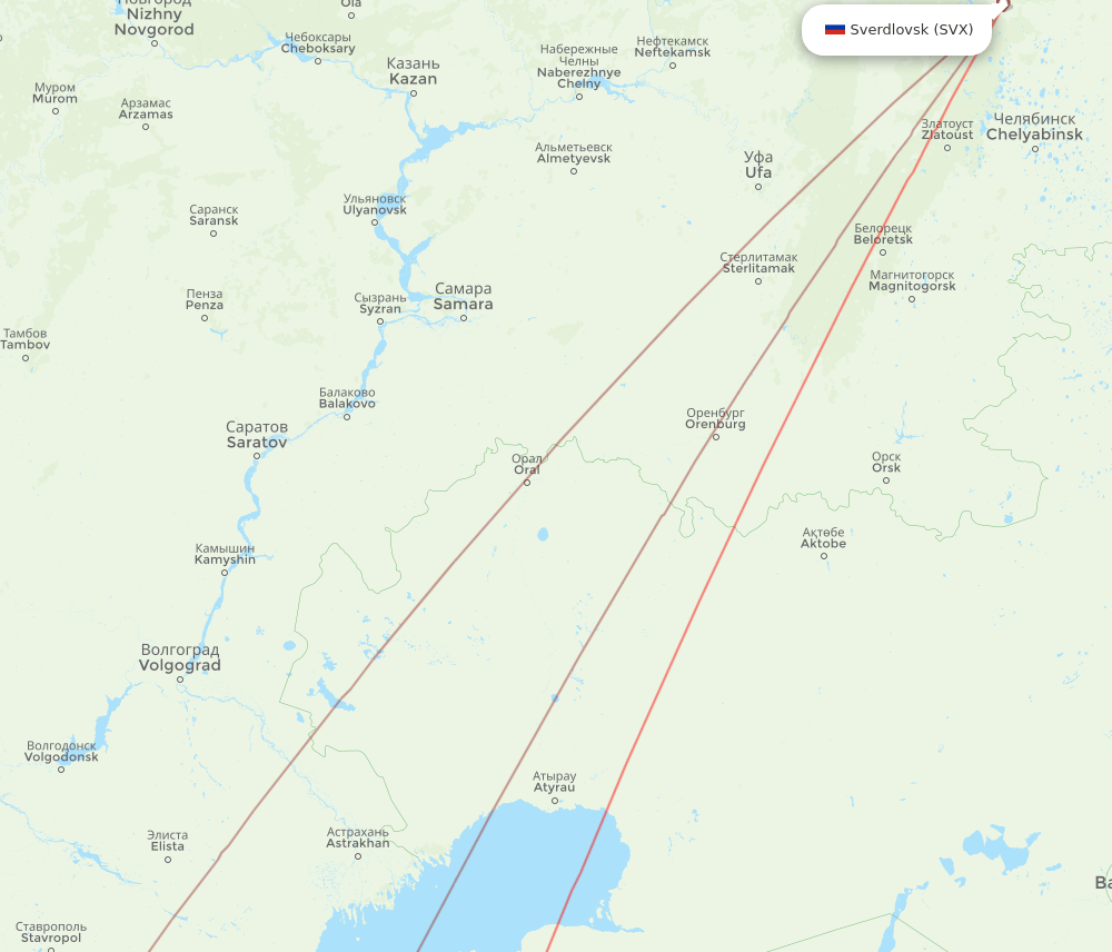 SCO to SVX flights and routes map