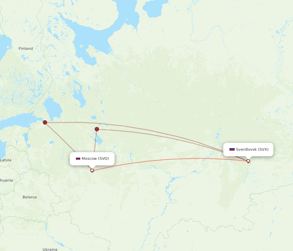 SVX to SVO flights and routes map