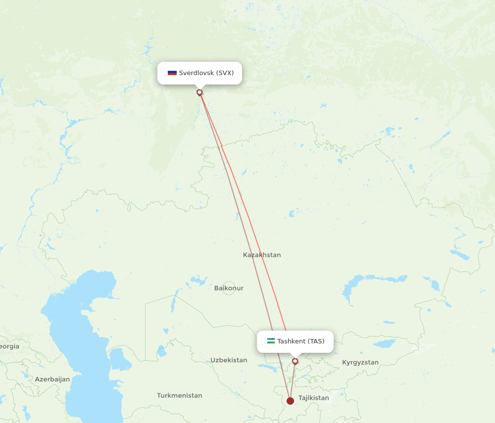 SVX to TAS flights and routes map