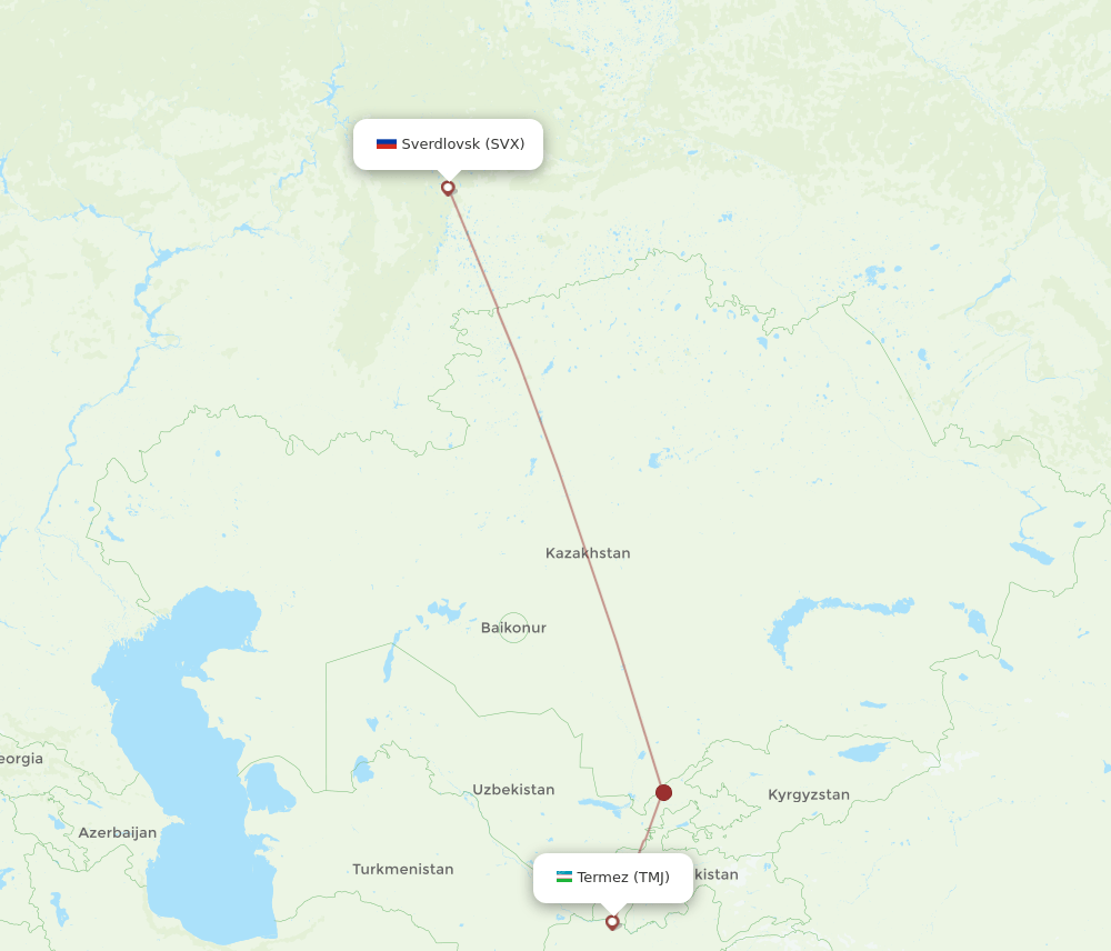 Termez - Yekaterinburg route map and flight paths