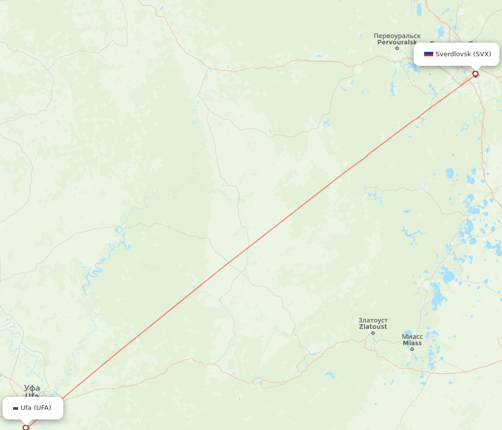 Yekaterinburg - Ufa route map and flight paths