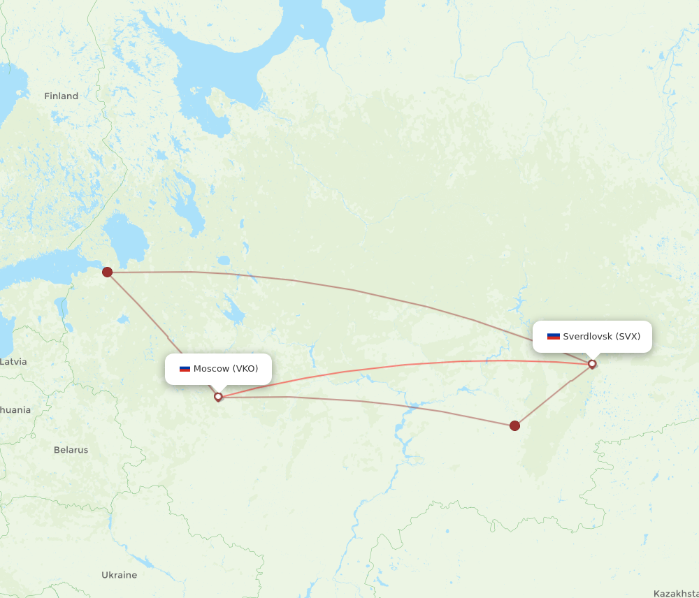 SVX to VKO flights and routes map