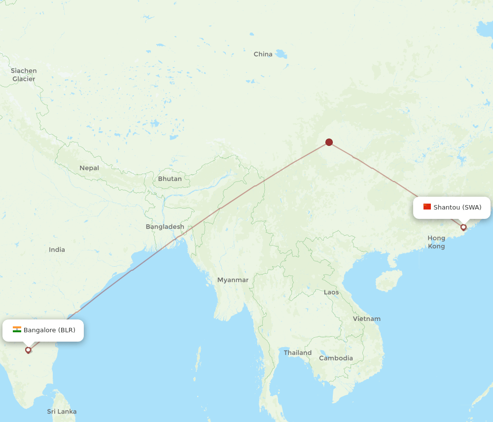 BLR to SWA flights and routes map