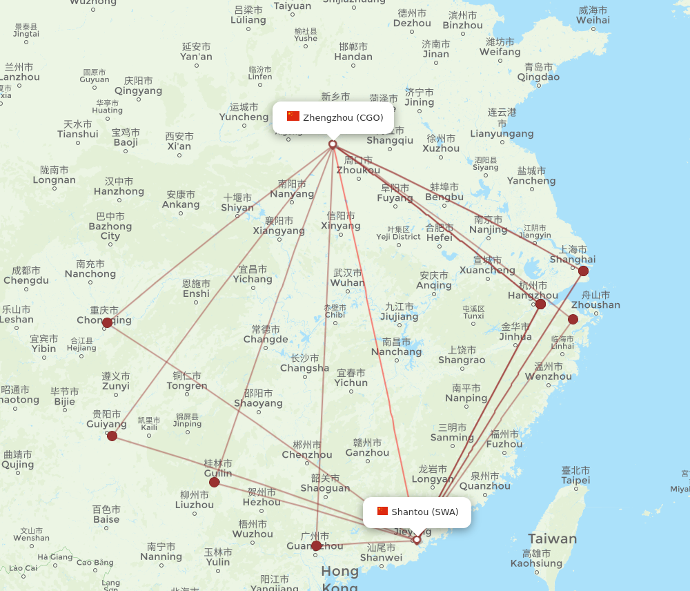 SWA to CGO flights and routes map