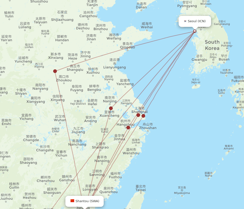 SWA-ICN flight routes