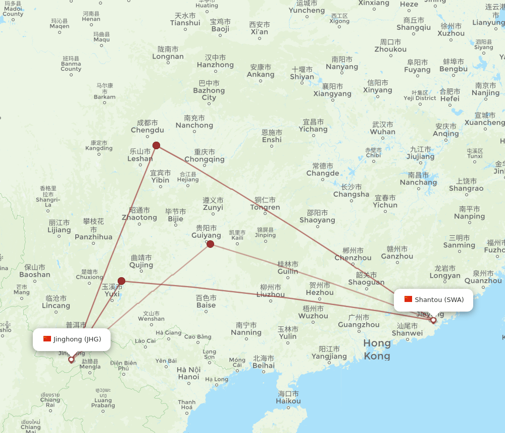SWA-JHG flight routes