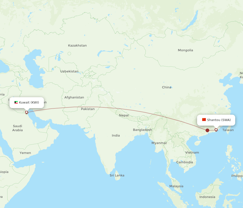 SWA to KWI flights and routes map