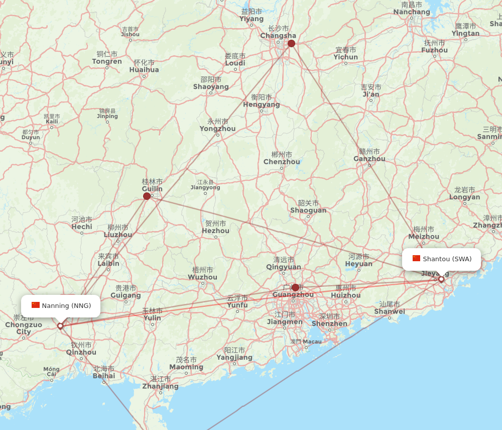 SWA to NNG flights and routes map